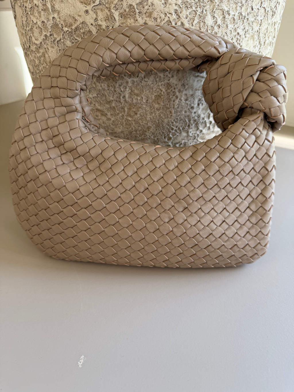 Taupe Woven Bag - Echt Leer