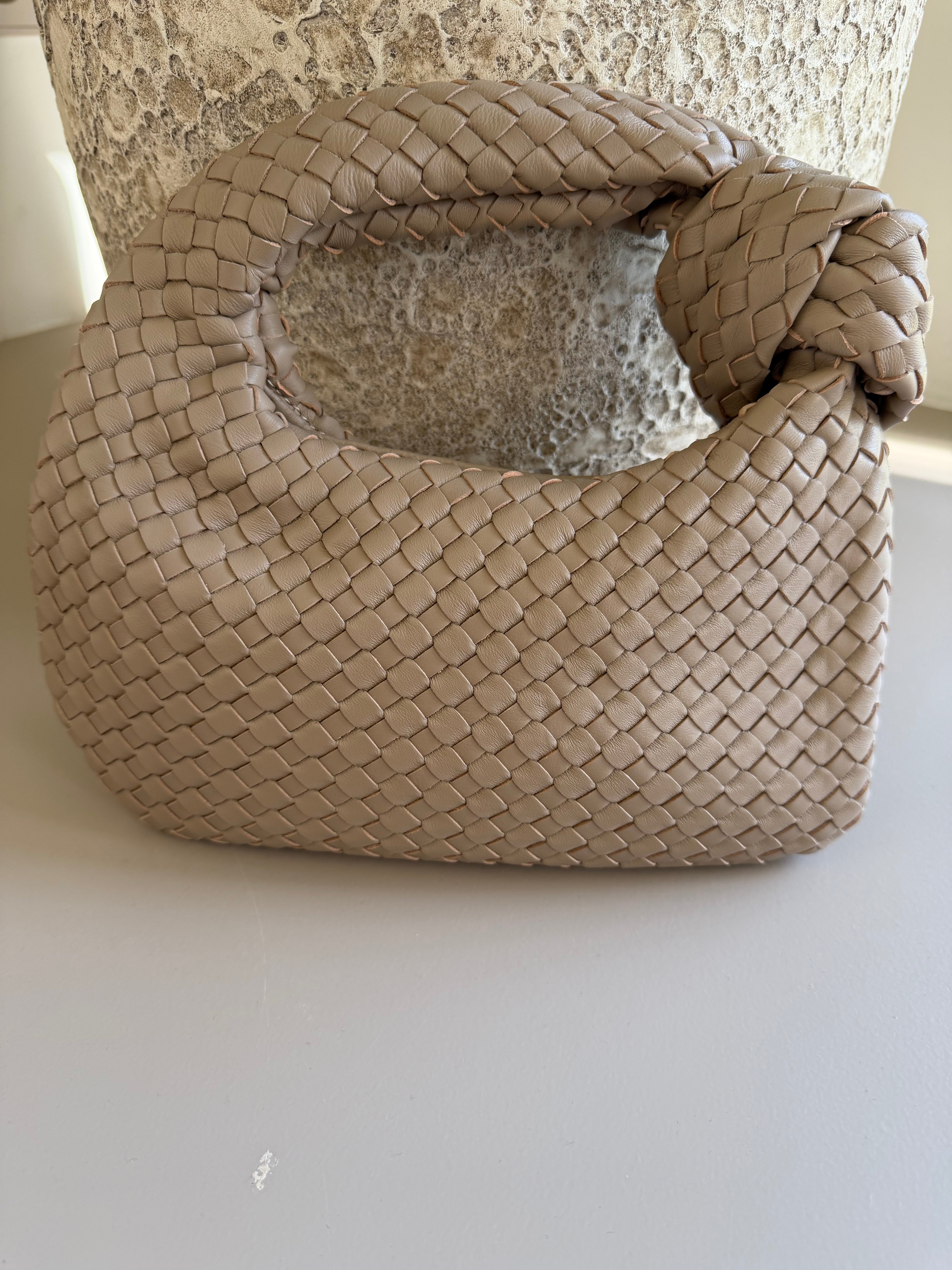 Taupe Woven Bag - Echt Leer