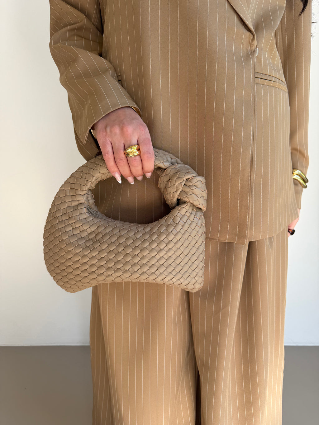 Taupe Woven Bag - Echt Leer