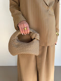 Taupe Woven Bag - Echt Leer