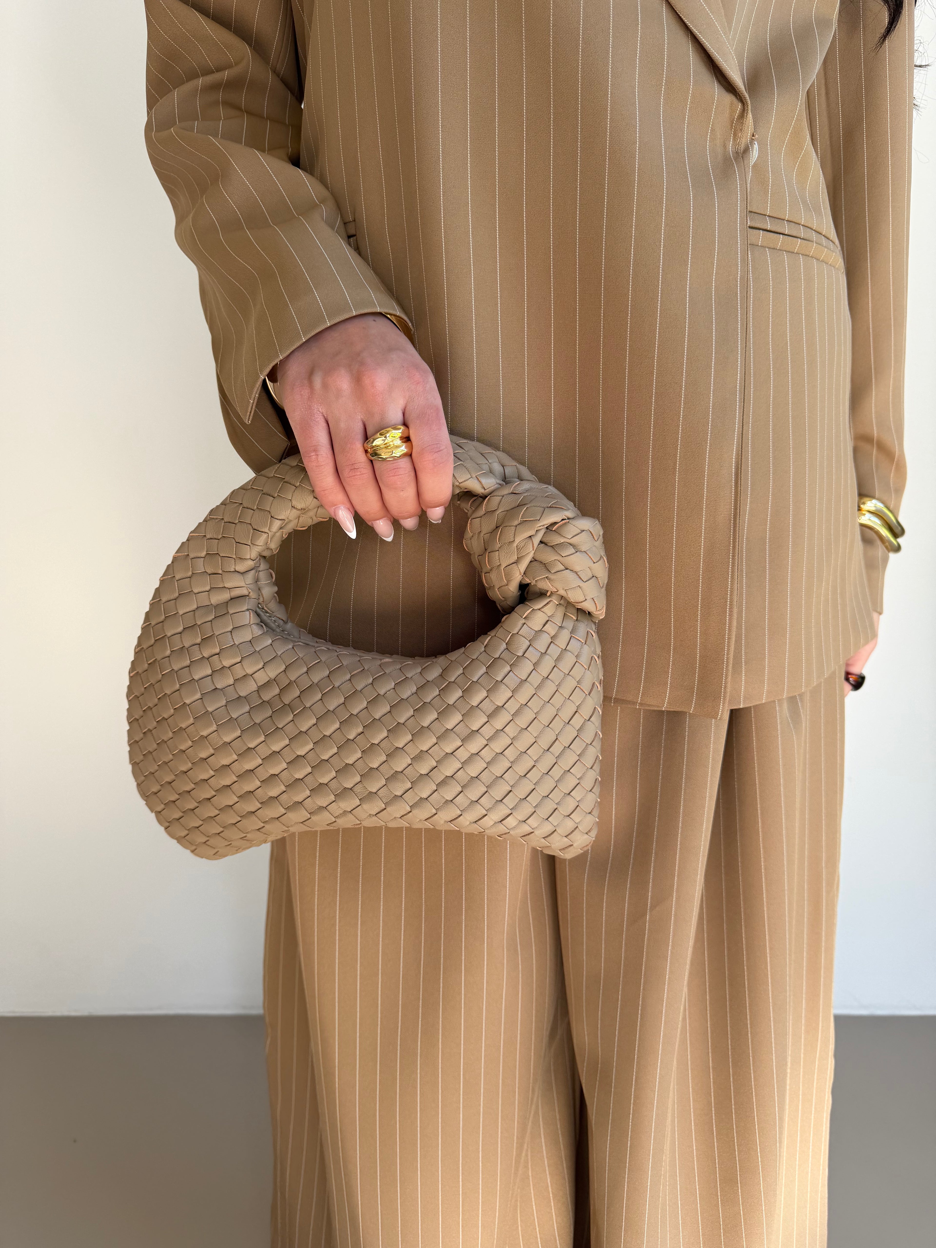 Taupe Woven Bag - Echt Leer