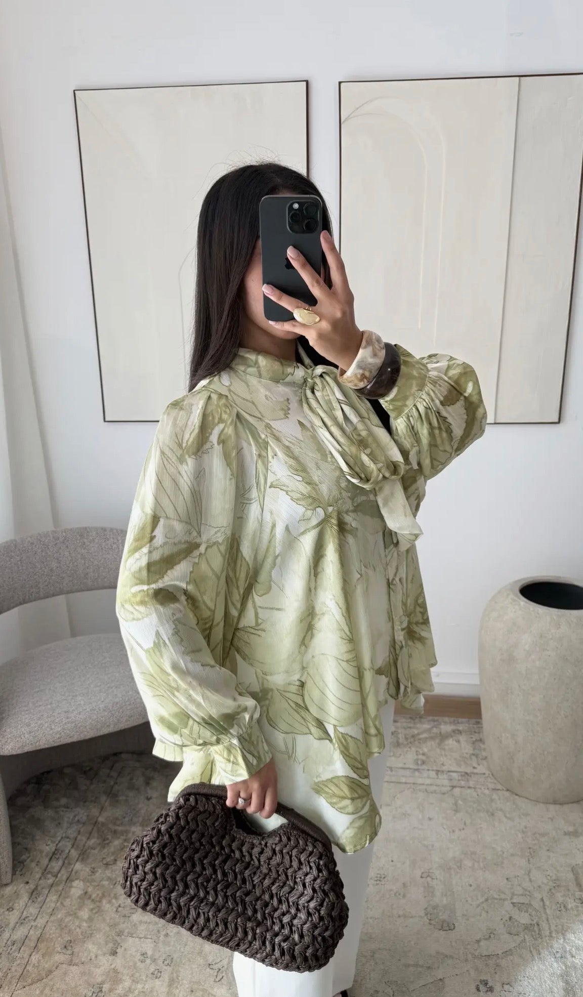 Botanical Bow Blouse Green