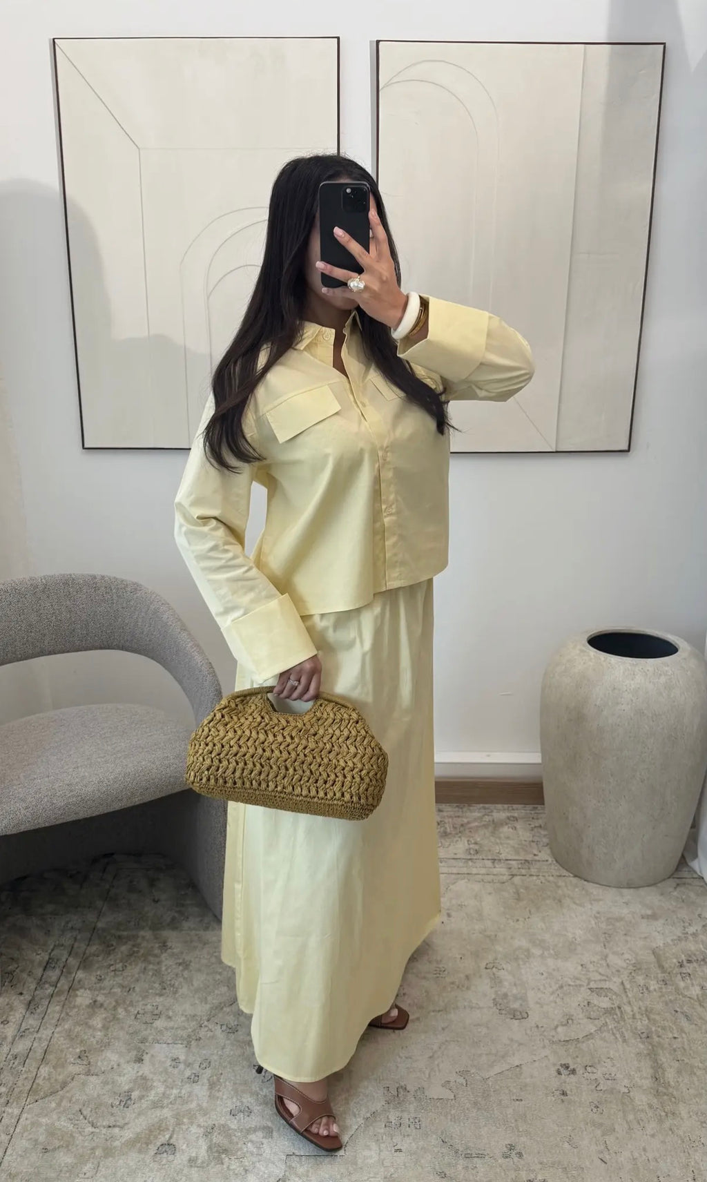 Yellow Poplin Skirt Set