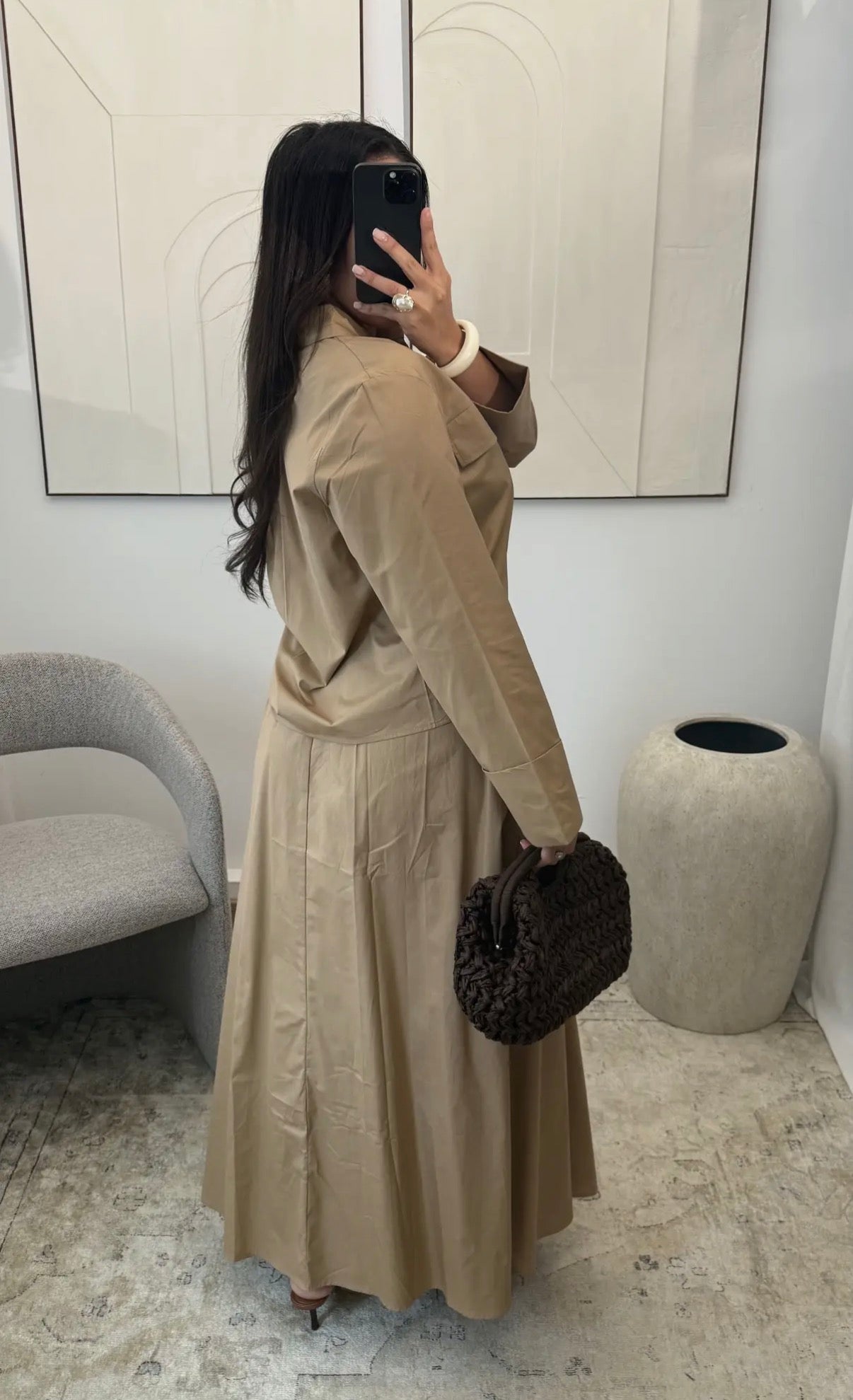 Taupe Poplin Skirt Set