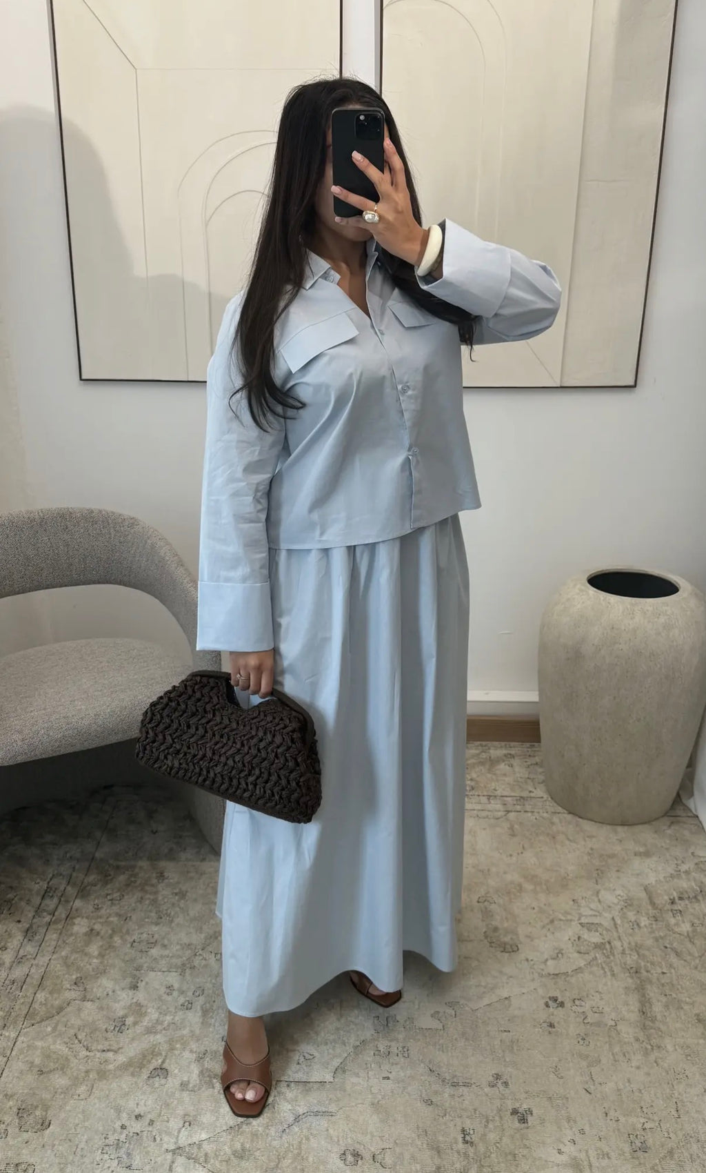 Blue Poplin Skirt Set