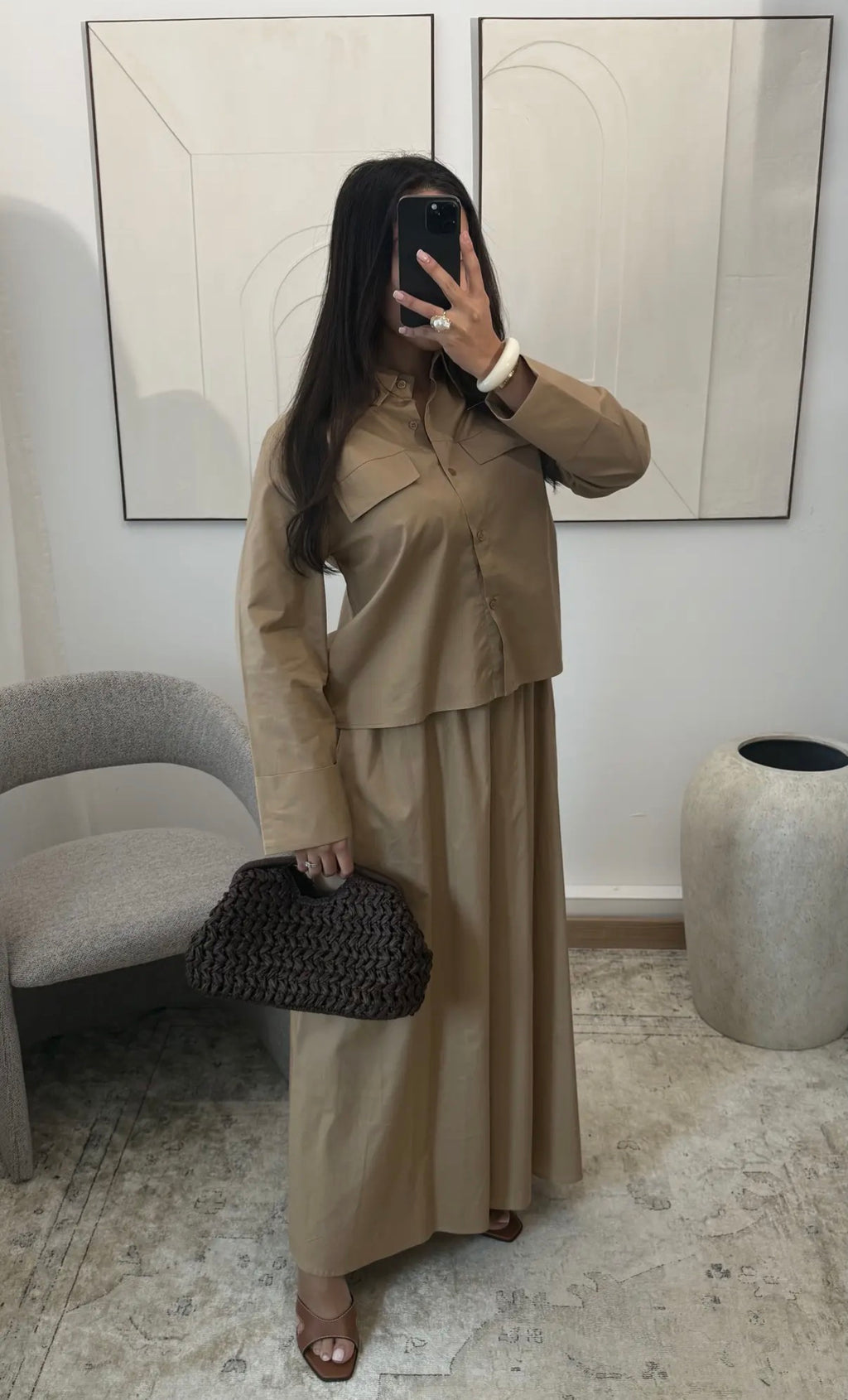 Taupe Poplin Skirt Set