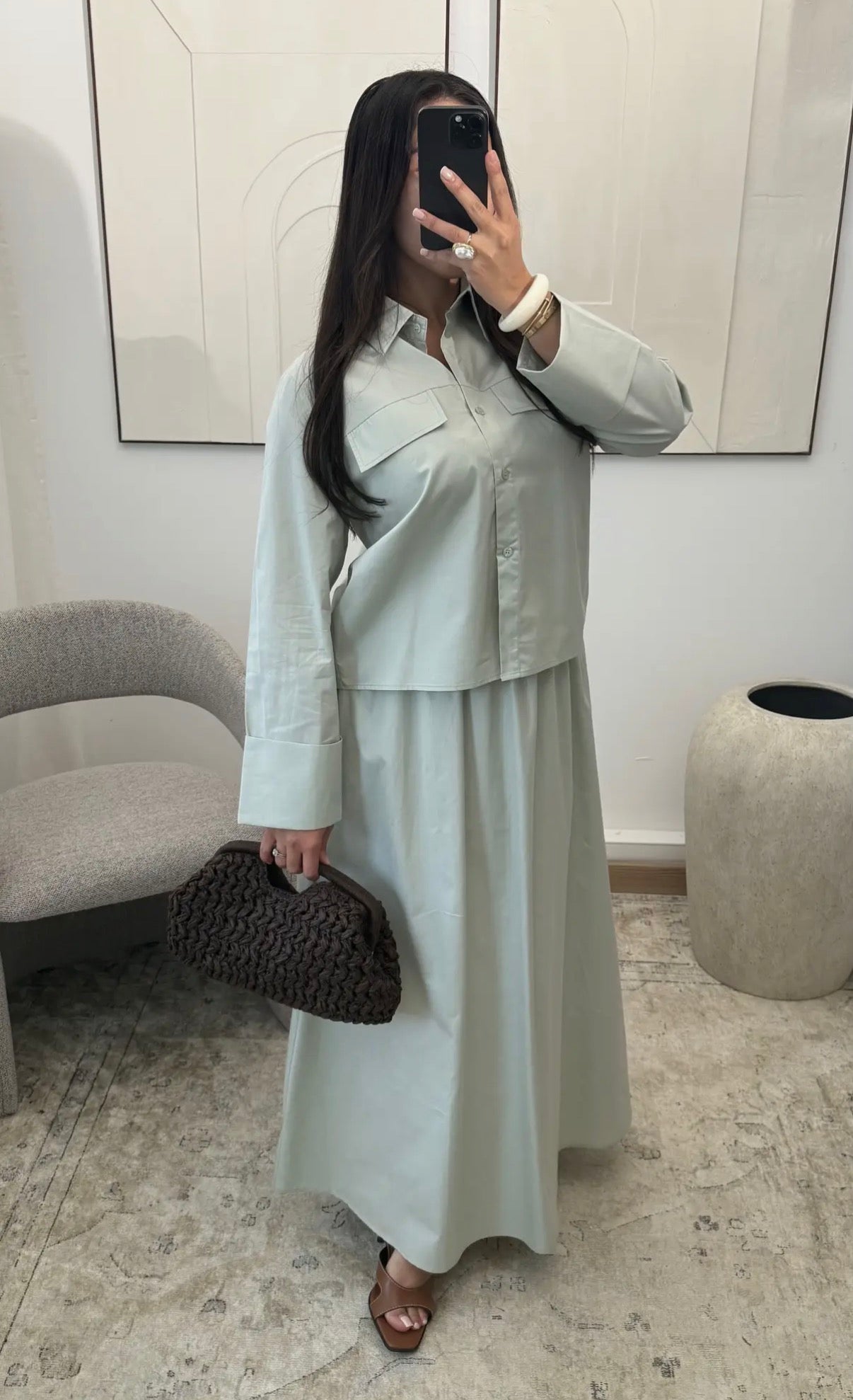 Sage Green Poplin Skirt Set