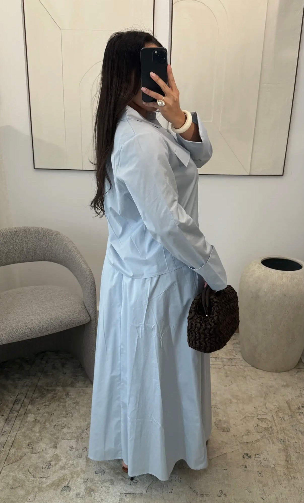 Blue Poplin Skirt Set