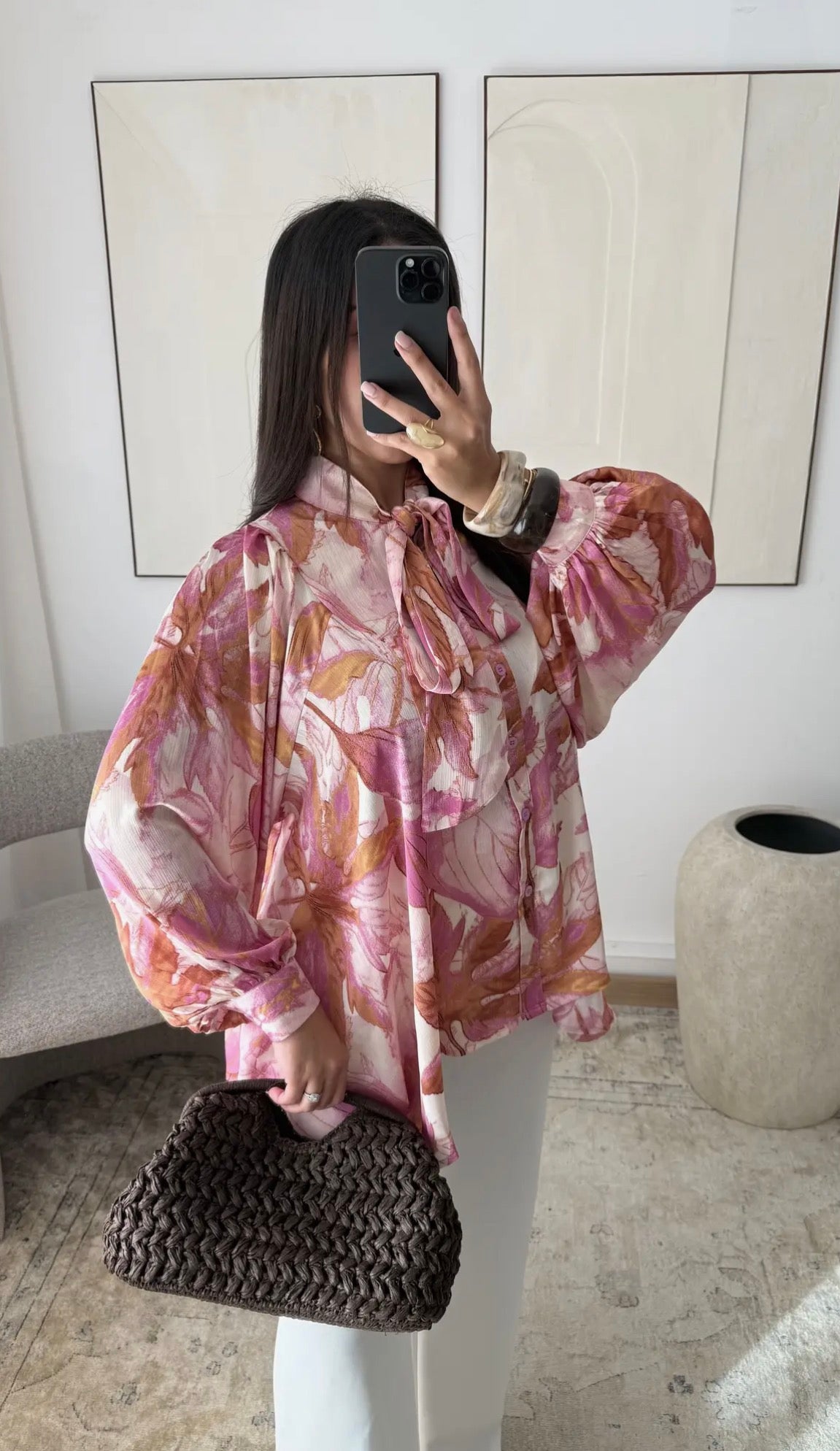 Botanical Bow Blouse Pink